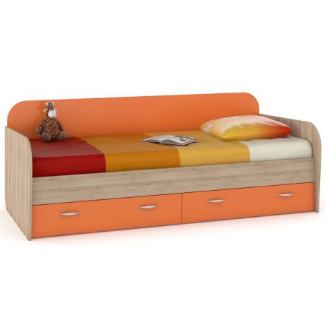Кровать Моби с ящиками Ника 424, цвет бук песочный/оранжевый
