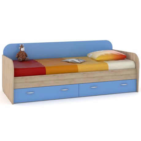 Кровать Моби с ящиками Ника 424, цвет бук песочный/капри синий