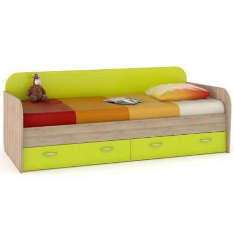 Кровать Моби с ящиками Ника 424, цвет бук песочный/лайм зелёный