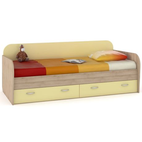 Кровать Моби с ящиками Ника 424, цвет бук песочный/лимонный сорбет