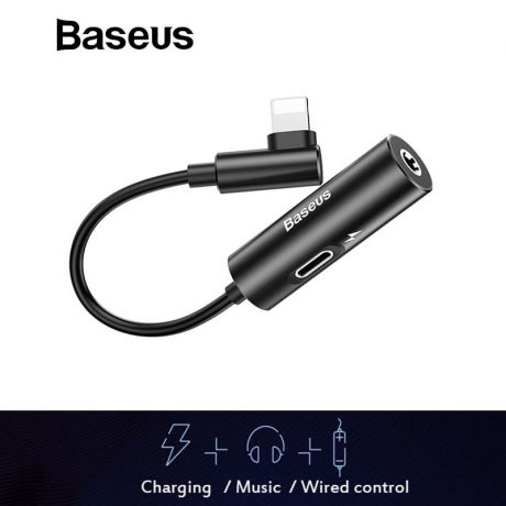 Адаптер-переходник Baseus разветвитель для наушников и аудиокабеля для iPhone, черный