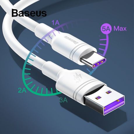 Зарядное устройство Baseus USB тип C кабель длябыстрой зарядки, белый