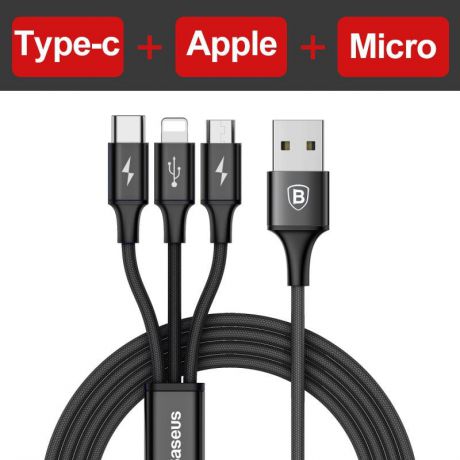 Зарядное устройство Baseus 3-в-1 Micro USB Type C зарядный кабель, красный