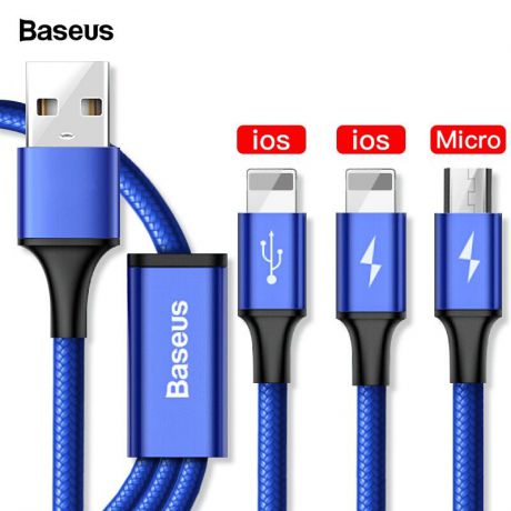 Зарядное устройство Baseus 3-в-1 Micro USB Type C зарядный кабель, черный