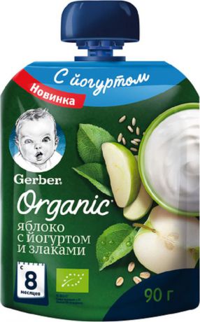 Фруктово-йогуртное пюре Gerber Яблоко со злаками, с 8 месяцев, 90 г