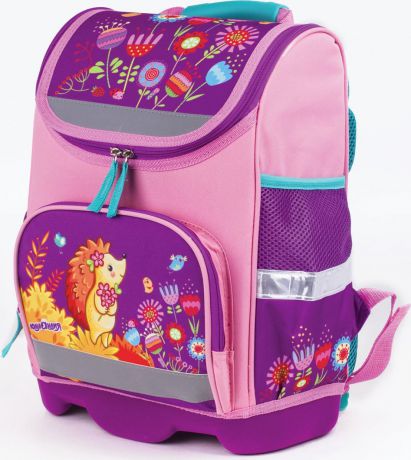 Ранец для девочки Юнландия Ежик, для начальной школы, фиолетовый, бирюзовый, 16 л