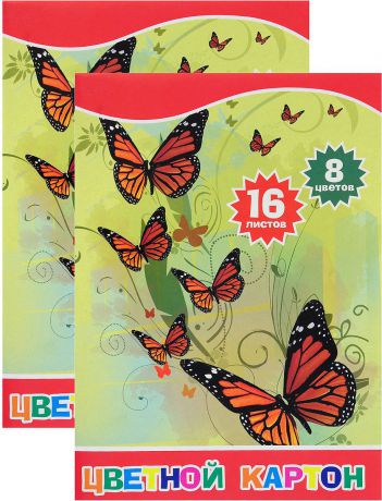 Набор цветного картона Action! Бабочки и цветы, ACC-16/8E/1/2, 8 цветов, 16 листов, 2 шт