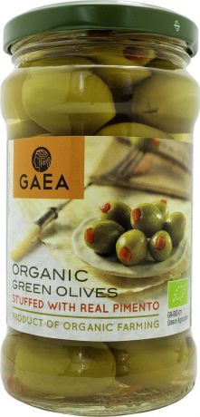 Овощные консервы Gaea Оливки органик фаршированные натуральным сладким перцем, 295 г