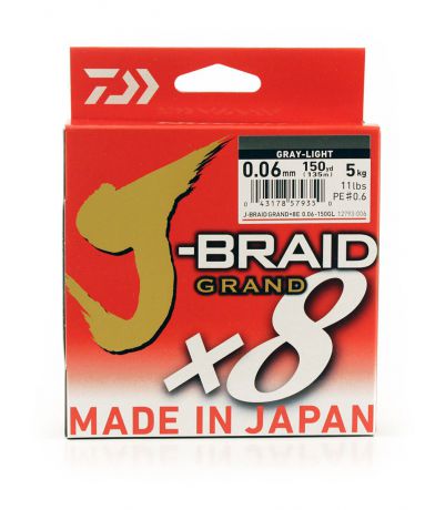 Плетеный шнур Daiwa J-Braid Grand X8, 69574, светло-серый, 150 м, 0,06 мм