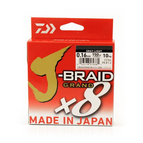 Плетеный шнур Daiwa J-Braid Grand X8, 69577, светло-серый, 150 м, 0,16 мм