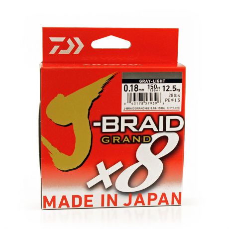Плетеный шнур Daiwa J-Braid Grand X8, 69578, светло-серый, 150 м, 0,18 мм
