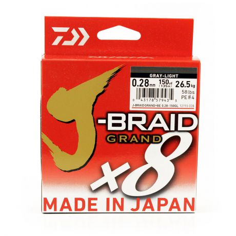 Плетеный шнур Daiwa J-Braid Grand X8, 69582, светло-серый, 150 м, 0,28 мм