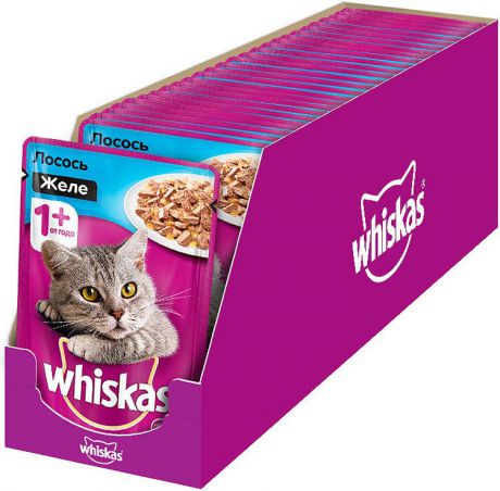 Корм консервированный для кошек Whiskas Желе с лососем, 28 шт по 85 г