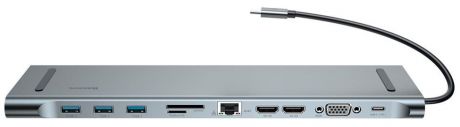 USB-концентратор Baseus Enjoyment Series Type-CNotebook (PD/HD4Kx2/VGA/RJ45/SD/TF/USBx3/Adapter), серый