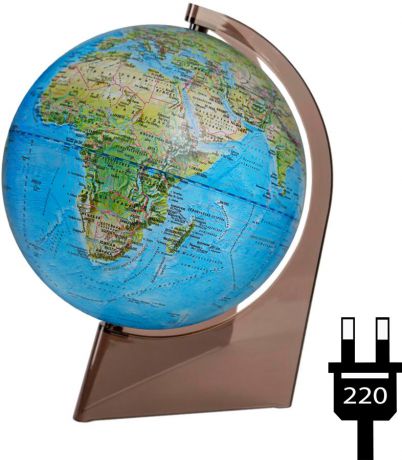 Глобус Глобусный мир, с физической/политической картой, с подсветкой, на треугольной подставке, диаметр 21 см