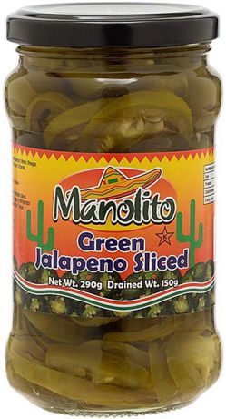 Овощные консервы Manolito Перец халапеньо зеленый резаный, 290 г