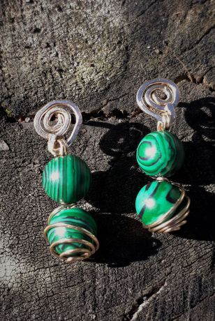 Серьги бижутерные Jewelry Gala Design 2019006, Ювелирный сплав, Малахит, 3 см, зеленый, светло-зеленый, темно-зеленый, золотой