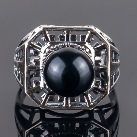 Кольцо бижутерное Мастерская Крутовых мк-8191_р.16, Бижутерный сплав, Агат, 16, черный