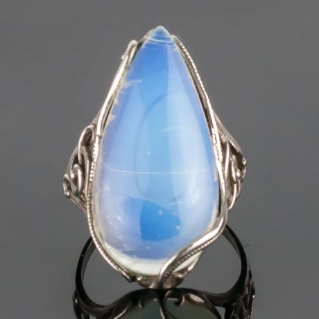 Кольцо бижутерное Мастерская Крутовых мк-8293_р.18,5, Бижутерный сплав, Лунный камень, голубой