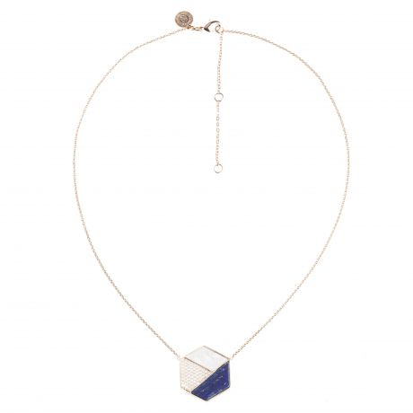 Колье/ожерелье бижутерное Fiore Luna BAP3720G.3 BL, Гипоаллергенный сплав, Лазурит, Перламутр, Циркон, 38 см, белый, синий
