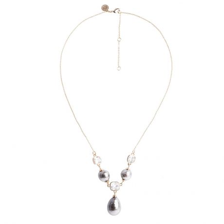Колье/ожерелье бижутерное Fiore Luna 40 см, Гипоаллергенный сплав, Жемчуг искусственный, Циркон, 40 см, серый