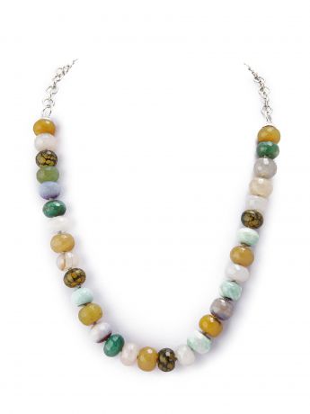 Колье/ожерелье бижутерное ЖемАрт с126-211, Агат, Бижутерный сплав, горчичный, зеленый