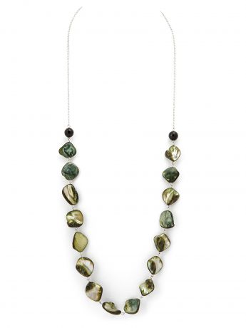 Колье/ожерелье бижутерное ЖемАрт 042/ВП409-43, Перламутр, Бижутерный сплав, 90 см, зеленый, черный, серебристый