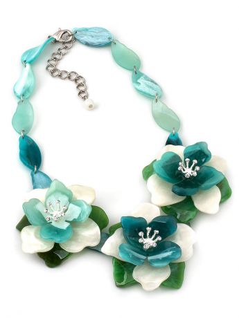 Колье/ожерелье бижутерное Selena 10111161, Гипоаллергенный пластик, белый, голубой, зеленый