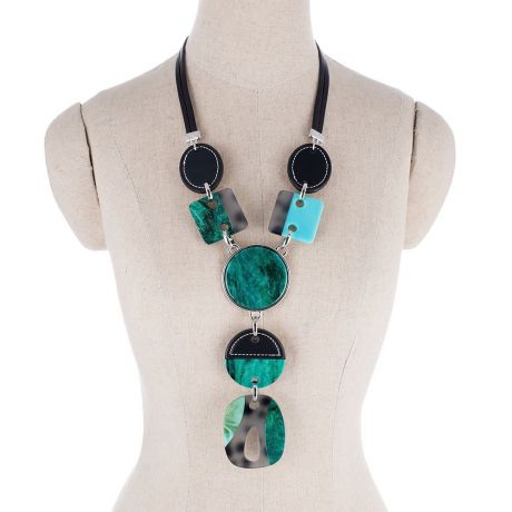 Колье/ожерелье бижутерное Selena 10117341, Гипоаллергенный пластик, бирюзовый, зеленый, черный