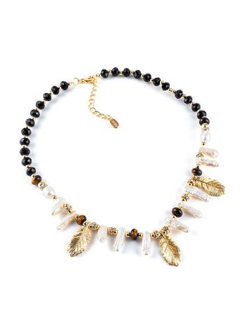 Колье/ожерелье бижутерное Elizabeth 10119281, Кристаллы Swarovski, белый, золотой, коричневый, черный