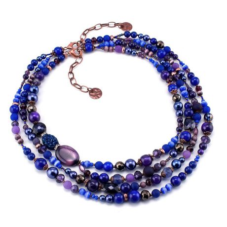 Колье/ожерелье бижутерное Роман с камнем 10119901, Агат, синий, фиолетовый