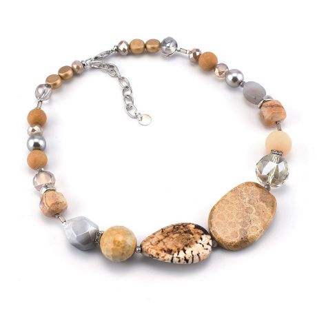 Колье/ожерелье бижутерное Роман с камнем 10120021, Агат, коричневый