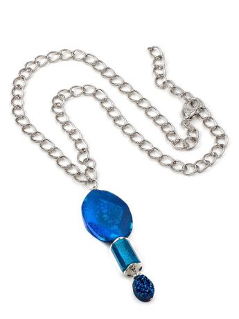 Колье/ожерелье бижутерное Роман с камнем 10121491, Агат, серебристый, синий