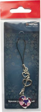 Брелок для телефона Partner Сердца на цепочке, 22541, серый металлик