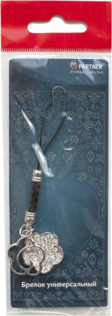 Брелок для телефона Partner Цветок двойной со стразами, 22557, серый металлик