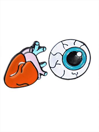 Брошь бижутерная KVI 03-19KVS-Сердце-Глаз, Пластик, 2 см, красный, белый
