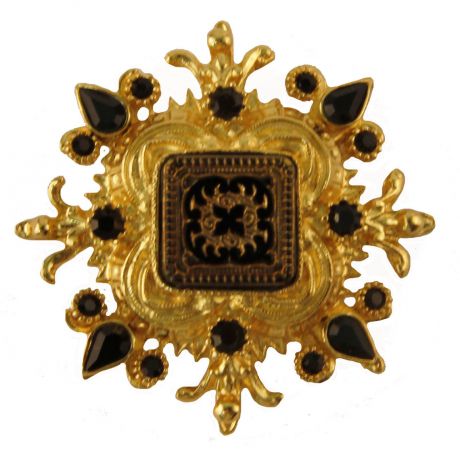 Брошь Sphinx OC36037, Бижутерный сплав, Эмаль, Австрийские кристаллы, золотой, черный