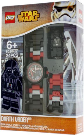 Часы наручные аналоговые LEGO "Star Wars", с минифигурой Darth Vader на ремешке, цвет: черный, красный