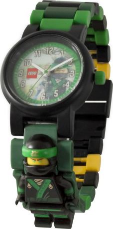 Часы наручные аналоговые LEGO "Ninjago Movie" с мини-фигурой Lloyd на ремешке, цвет: черный, зеленый