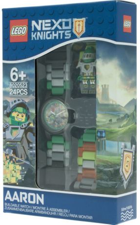 Часы наручные аналоговые LEGO "Nexo Knights", с минифигурой Aaron на ремешке, цвет: зеленый