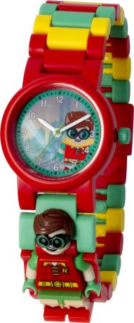 Часы наручные аналоговые LEGO "Batman Movie", с мини-фигурой Robin на ремешке, цвет: красный, зеленый