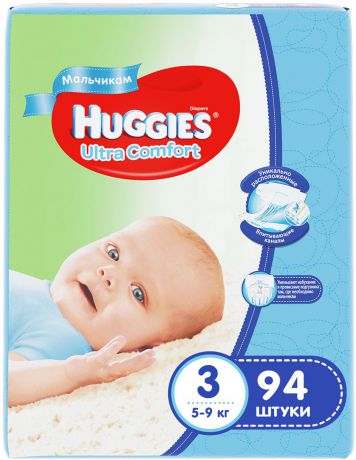 Huggies Подгузники для мальчиков Ultra Comfort 5-9 кг (размер 3) 94 шт