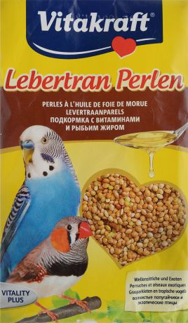 Подкормка для волнистых попугаев Vitakraft "Lebertran-Perlen", с витаминами и рыбьим жиром, 20 г