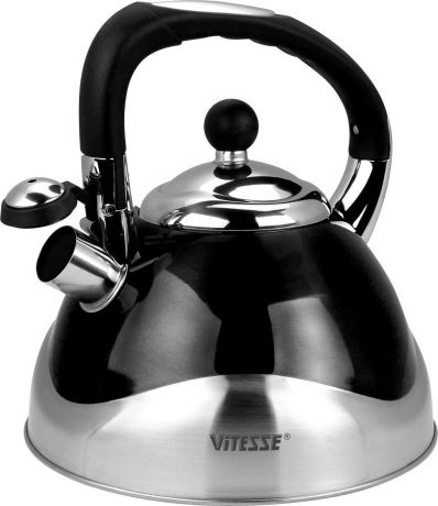 Чайник Vitesse "Hailey", со свистком, цвет: серебристый, черный, 3 л