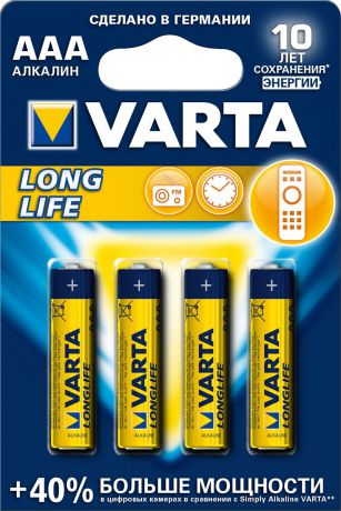 Батарейка Varta "Longlife", тип AAA, 1,5В, 4 шт