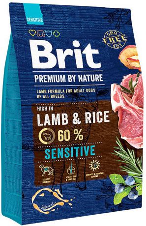 Корм сухой Brit Premium By Nature Sensitive Lamb, для собак с чувствительным пищеварением, 3 кг