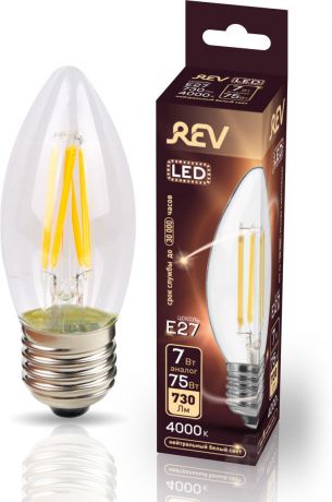 Лампа светодиодная REV Deco Premium Filament С37, 32489 8, холодный свет, цоколь E27, 7 Вт