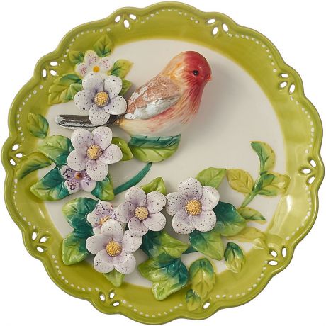 Декоративная тарелка Lefard Птица, 59-173, зеленый, диаметр 20 см