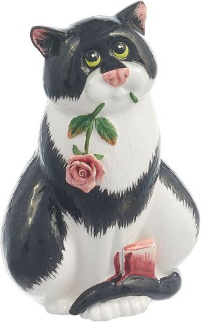 Фигурка декоративная Lefard Кошка с цветком, 59-186, белый, 10 х 7 х 15 см