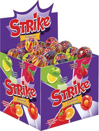 Конфеты Strike "Карамель на палочке", с жевательной конфетой, 50 шт по 11,3 г